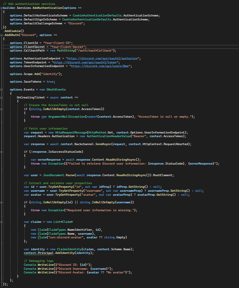 Program.cs discord auth code example